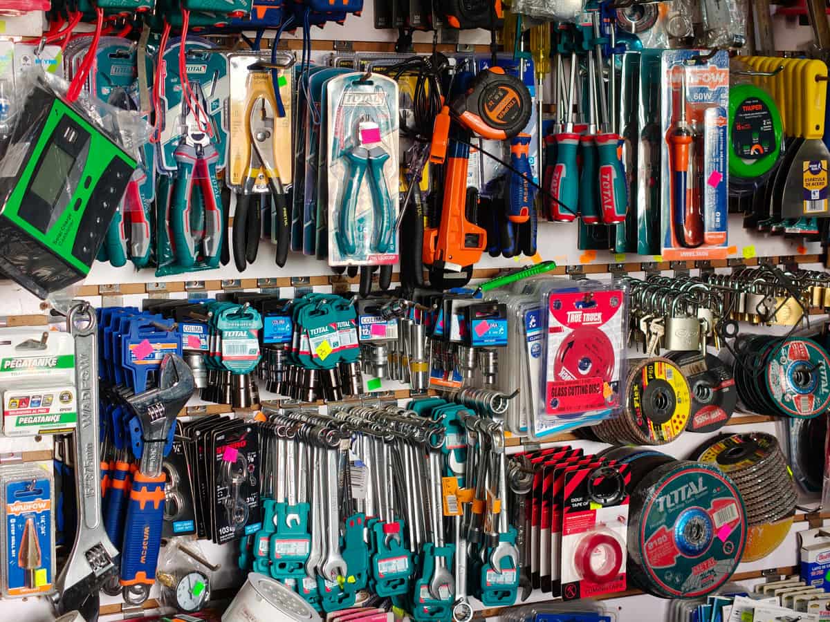 Plumbing aisle shelving in a hardware store