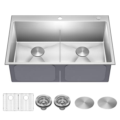 Kraus KHT302-33 double-bowl drop-in sink — product photograph